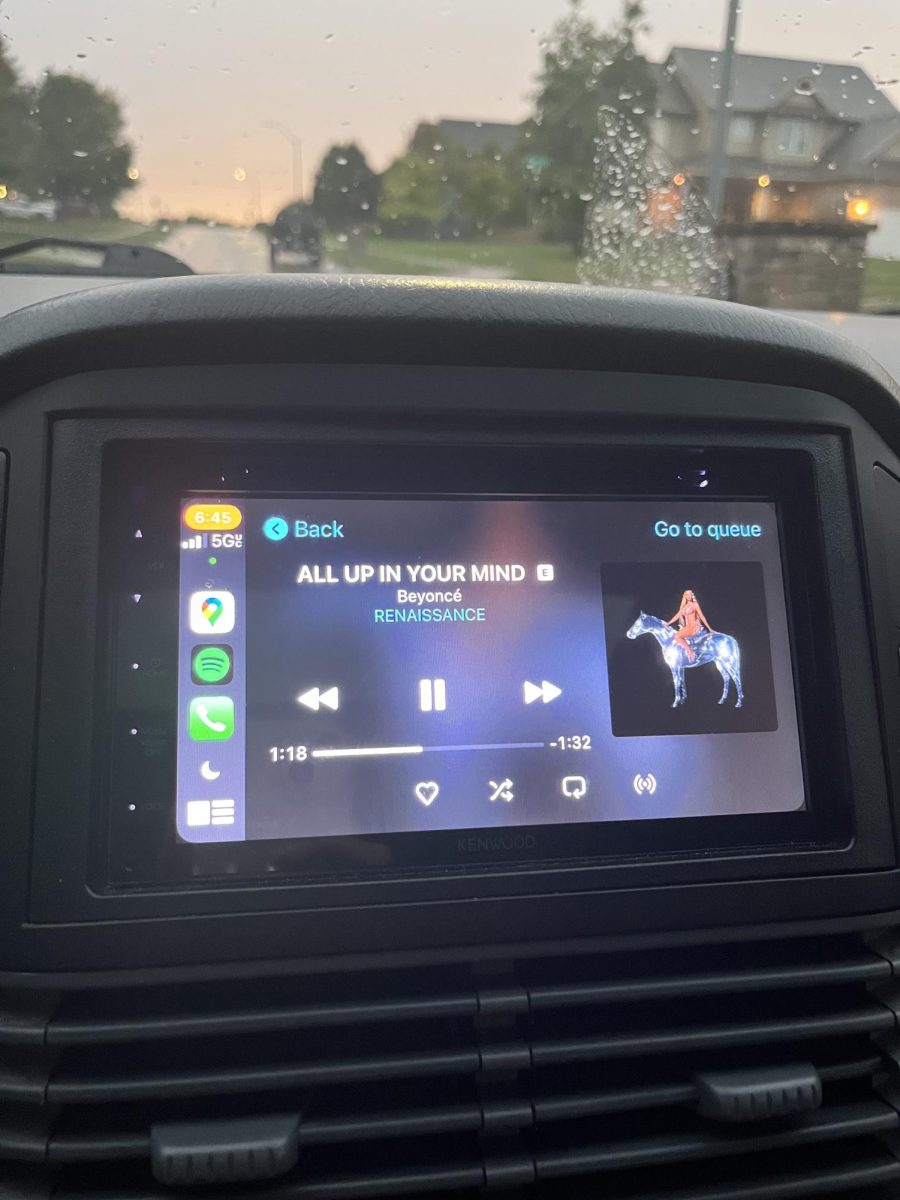 Inside my car while listening to Beyoncés latest album, Renaissance.