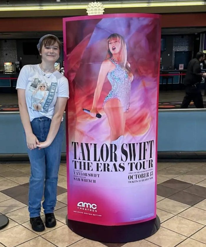 Schaefer on October 15, 2023 at AMC Theater in Johnston, Iowa for Taylor Swift The Eras Tour