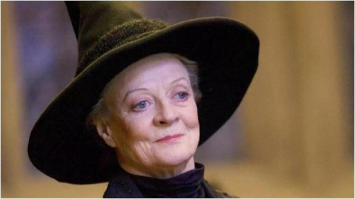 Maggie Smith in her iconic role as Professor McGonagall throughout the Harry Potter series. 