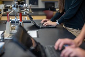 There is one constant on every desk across Dowling Catholic classrooms and that is the Chromebook. (C. Gargano)