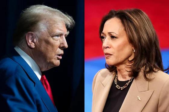 Side-by-side profile of Former President Trump and Vice President Harris.