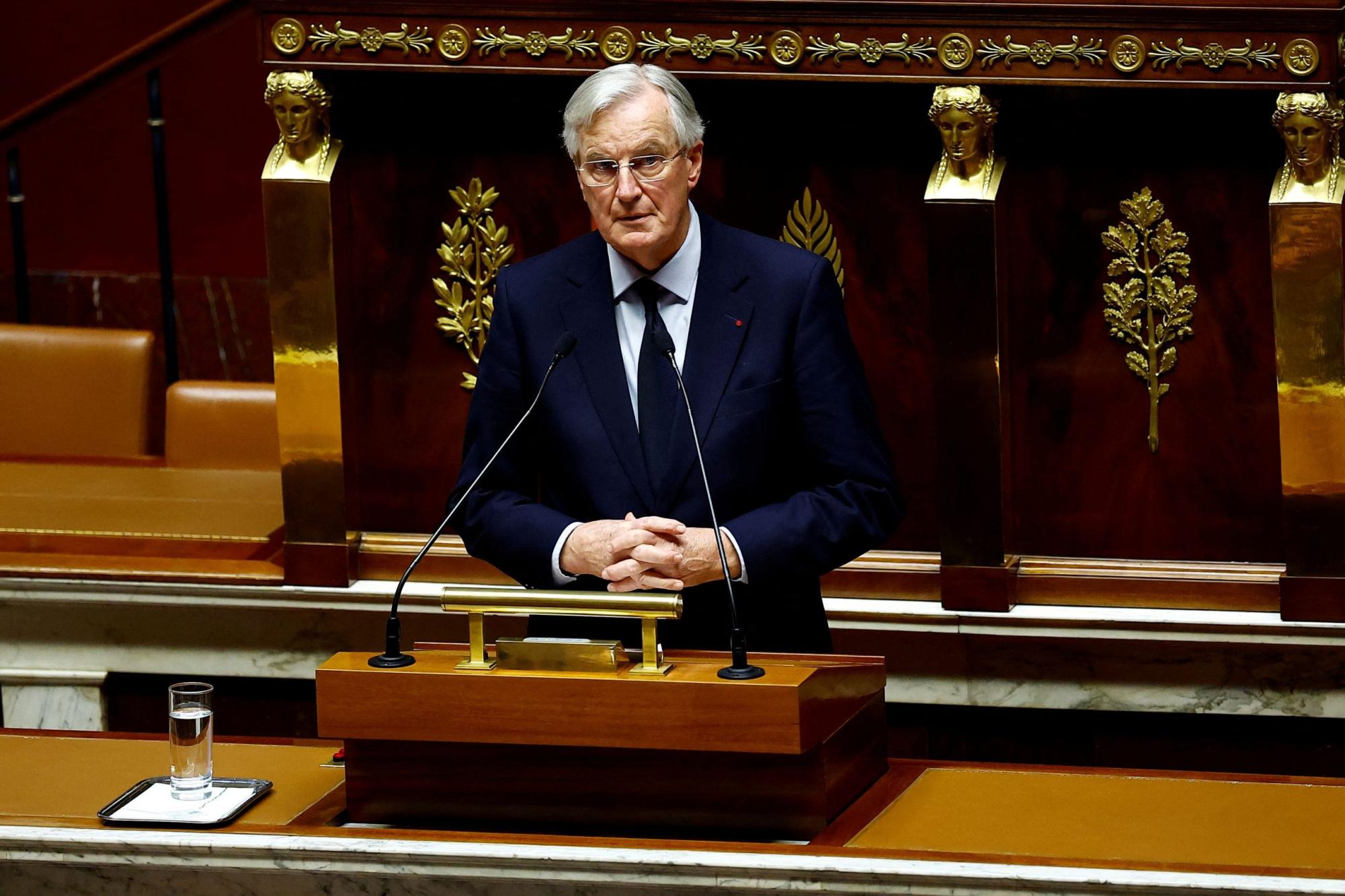 French Prime Minister Michel Barnier speaks to the National Assembly to announce the use of a French Article that would bypass the bill without the vote of lawmakers.