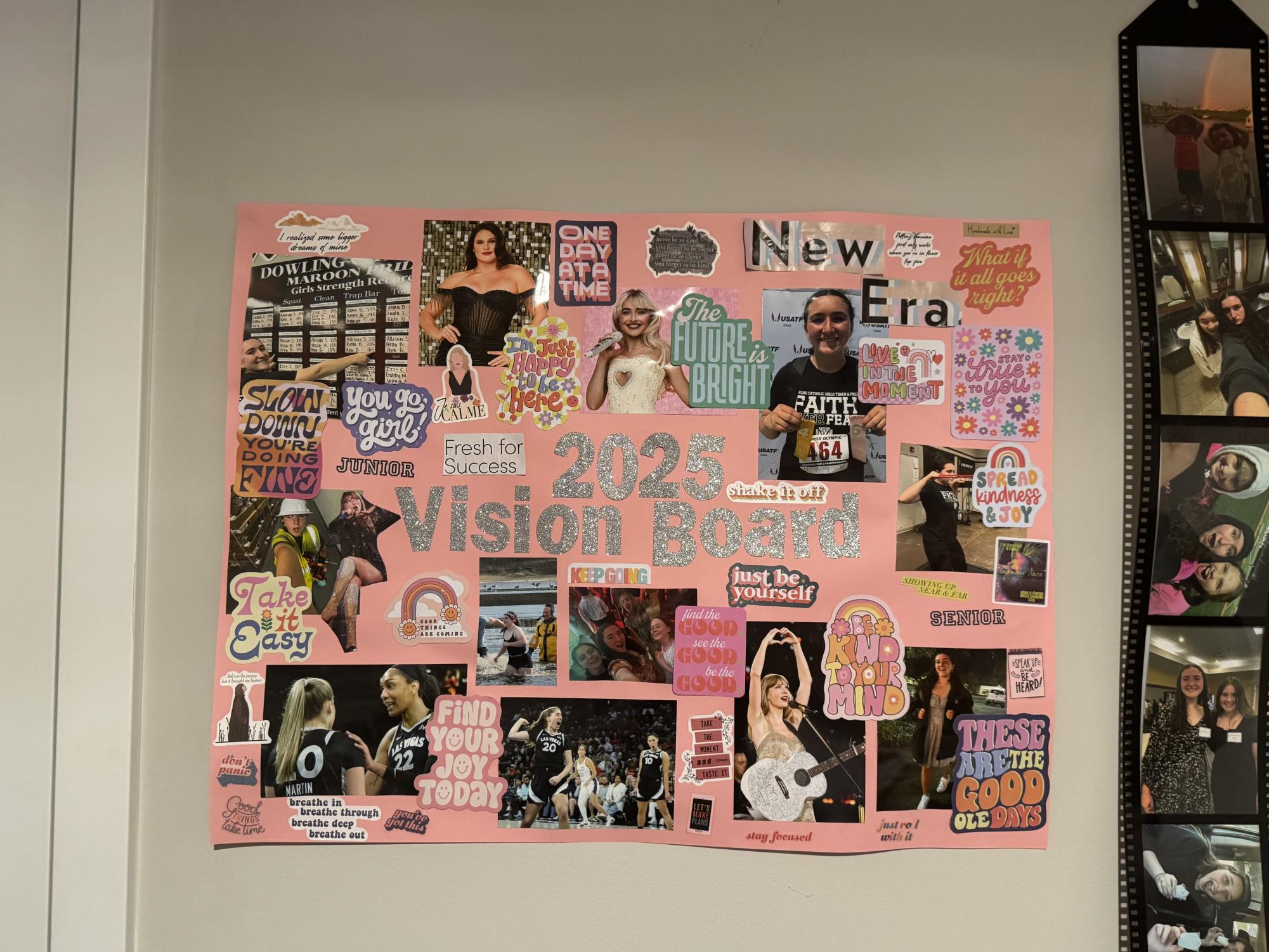 My 2025 vision board hanging in my room, where I see it everyday. 