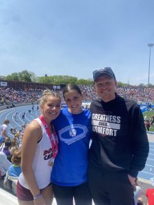 Mr. Patten celebrating his hurdle's team win at Drake University (Courtesy of Mr. Patten)