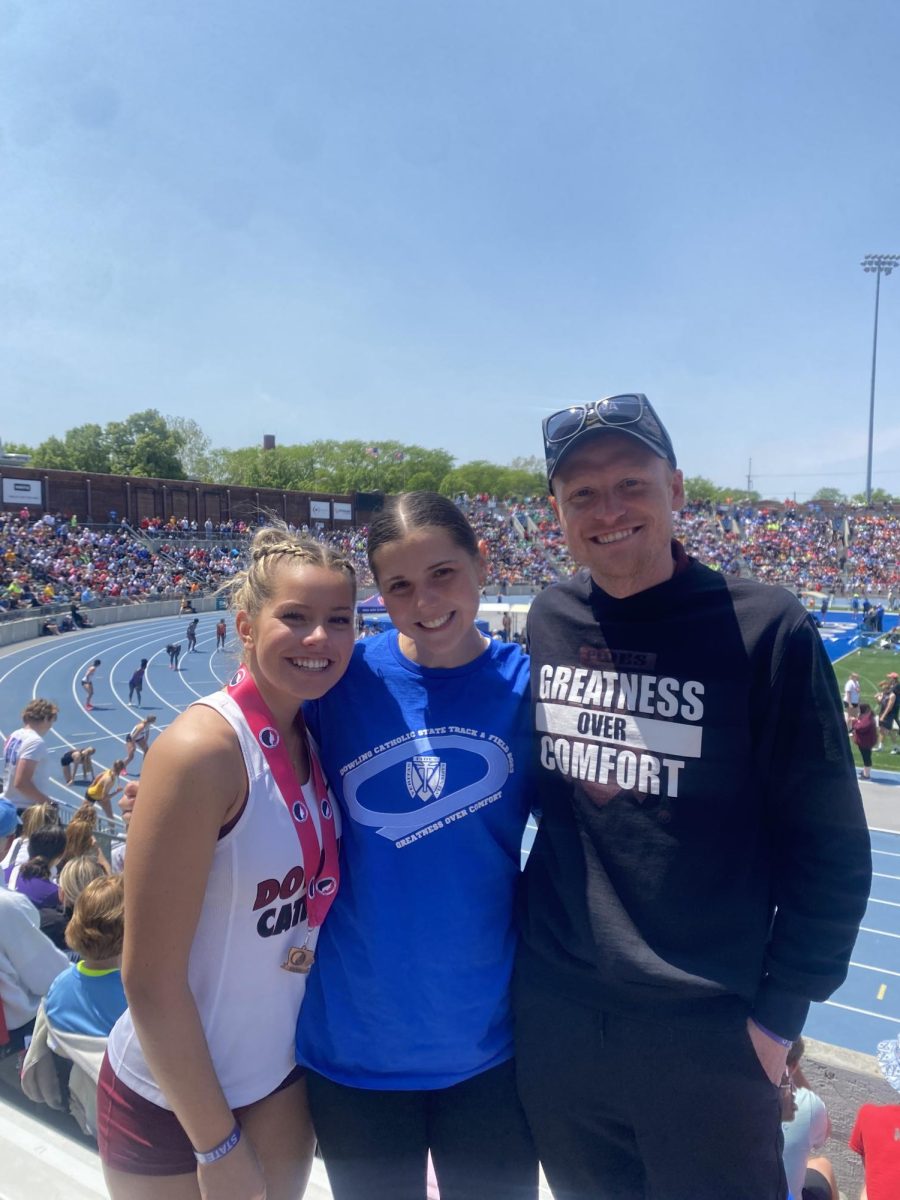 Mr. Patten celebrating his hurdle's team win at Drake University (Courtesy of Mr. Patten)