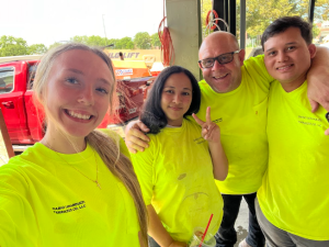 Fallin and Lenarduzzi join two employees on a jobsite in Omaha. 