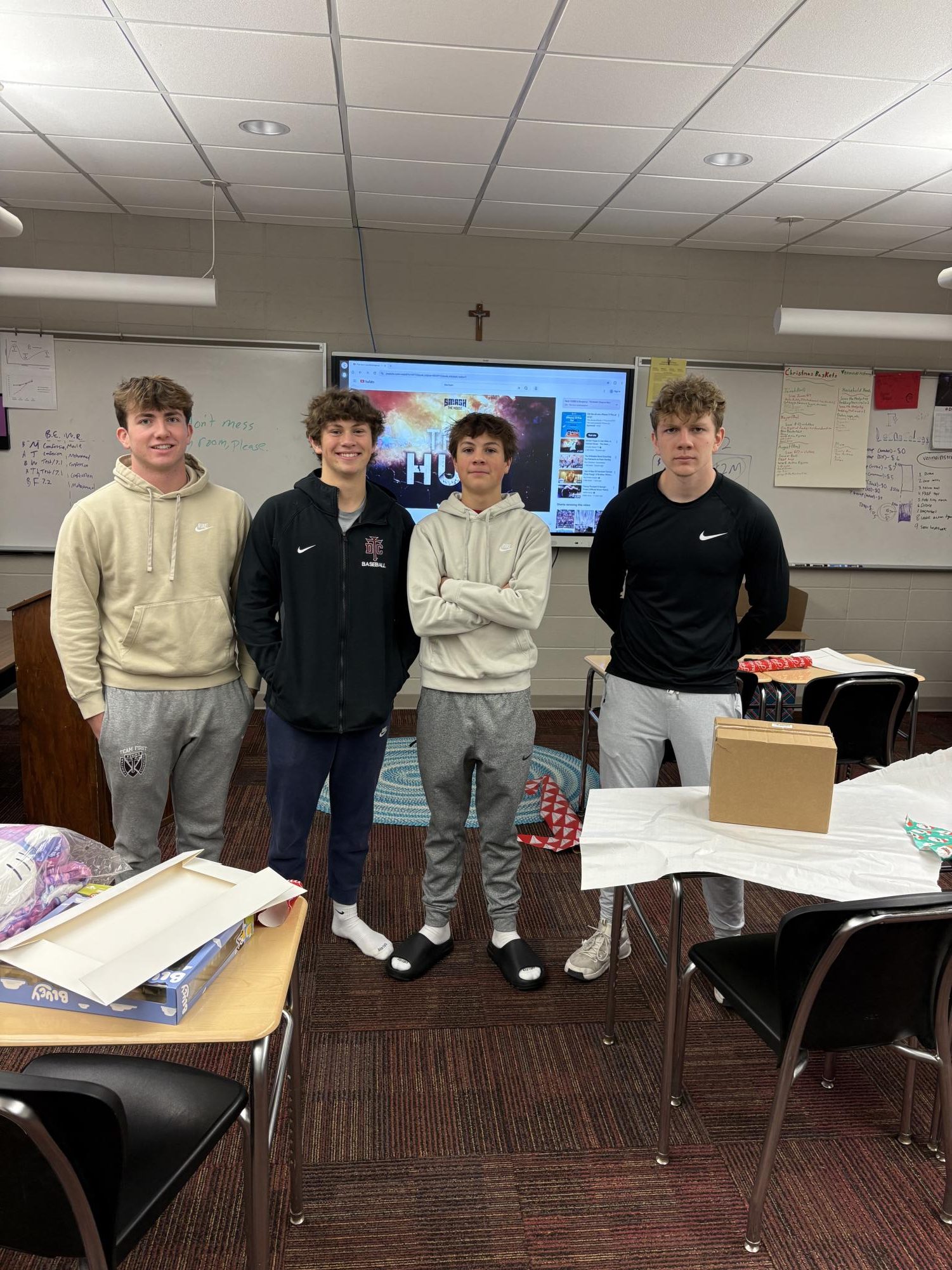 Vince Fatino, Jack Gaskell, John Henry Chiodo, and Matthew Wiskus take a picture together.